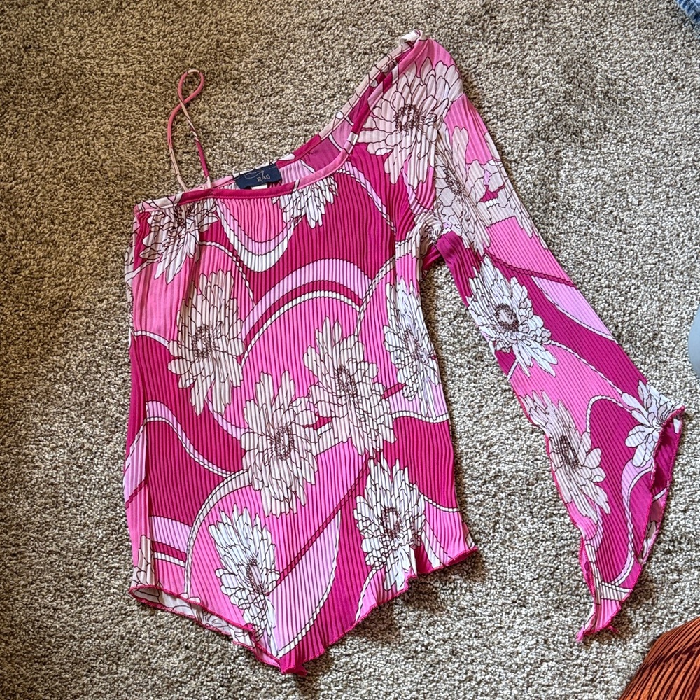 Pink Y2K Floral one shoulder sleeve top